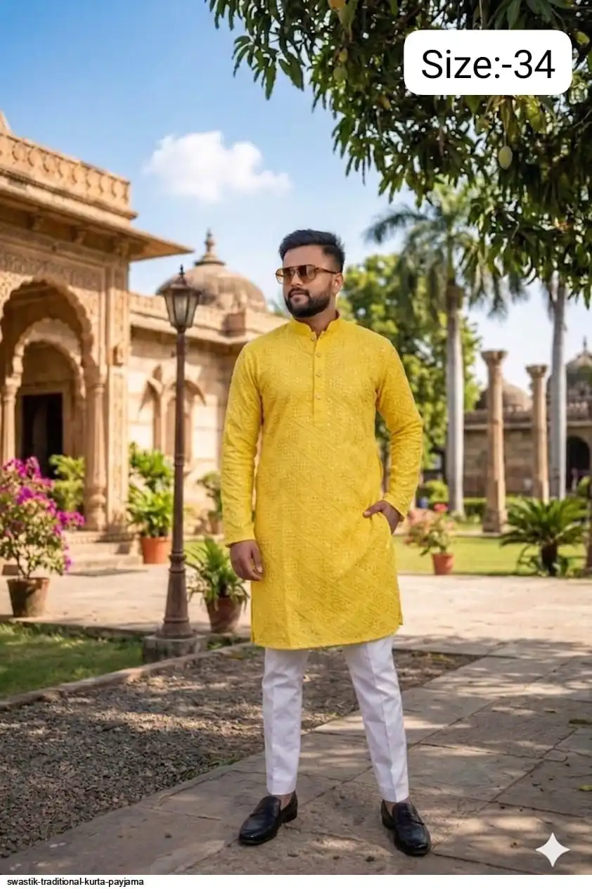 SWASTIK TRADITIONAL COTTON KURTA PAYJAMA F