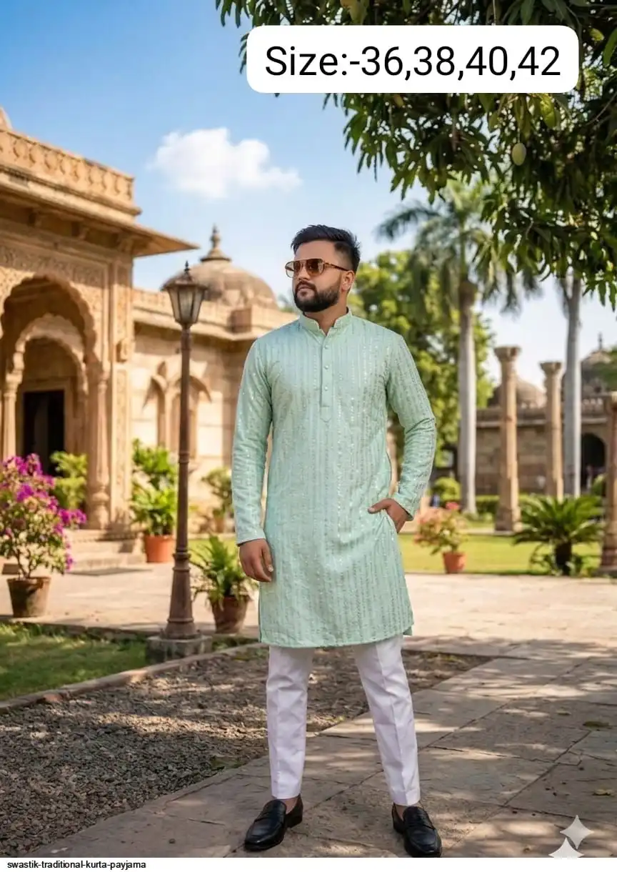 SWASTIK TRADITIONAL COTTON KURTA PAYJAMA L