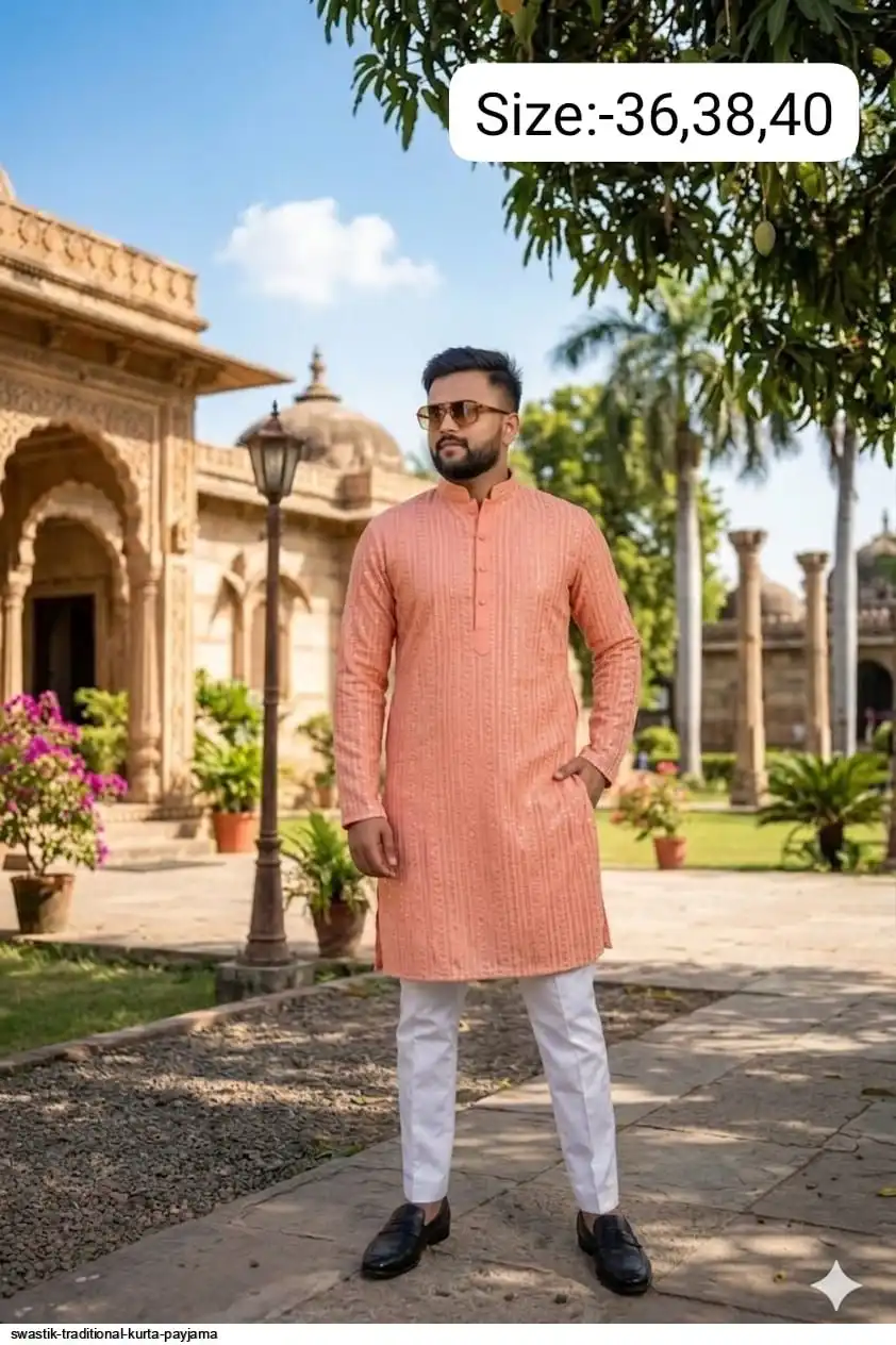 SWASTIK TRADITIONAL COTTON KURTA PAYJAMA M