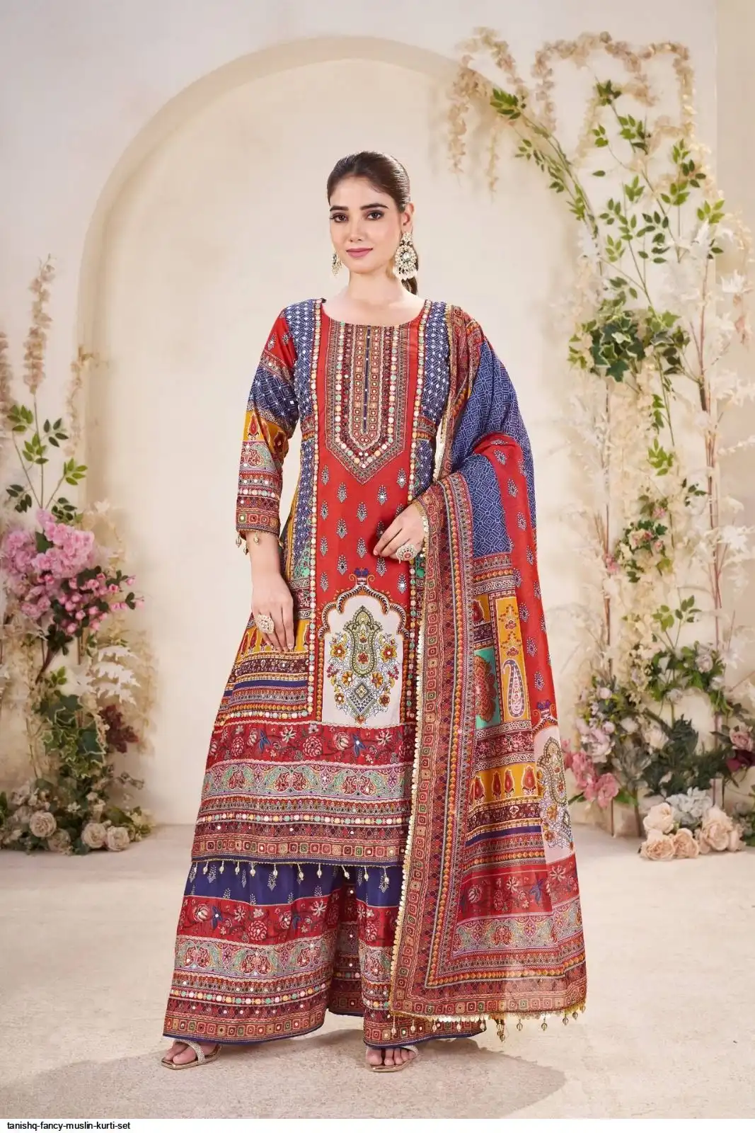 TANISHQ FANCY MUSLIN KURTI SET A