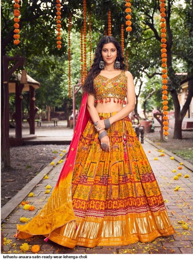 Mustard Georgette Readymade Jacket Style Lehenga Choli 233666