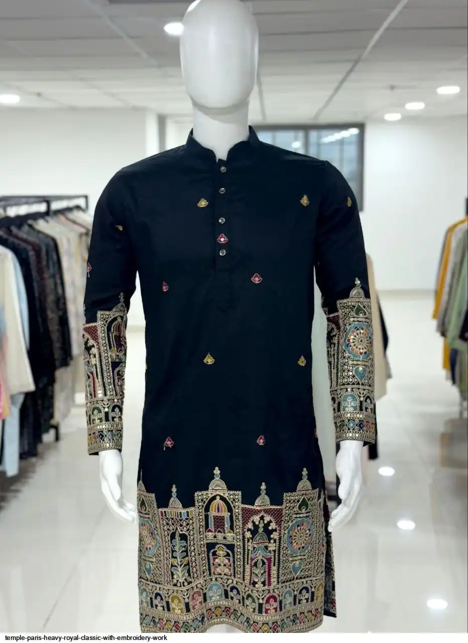 TEMPLE PARIS HEAVY ROYAL CLASSIC WITH EMBROIDERY WORK KURTA PAJAMA D