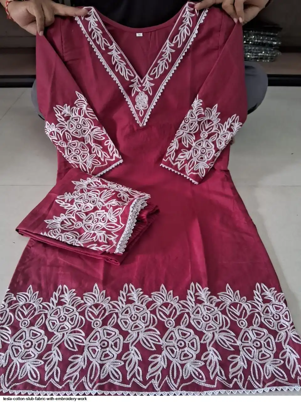 TESLA COTTON SLUB FABRIC WITH EMBROIDERY WORK 2