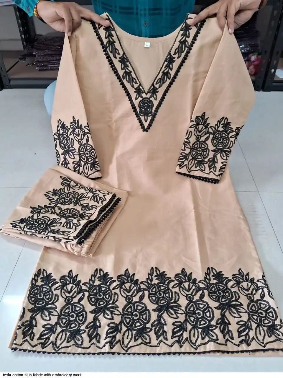 TESLA COTTON SLUB FABRIC WITH EMBROIDERY WORK 4