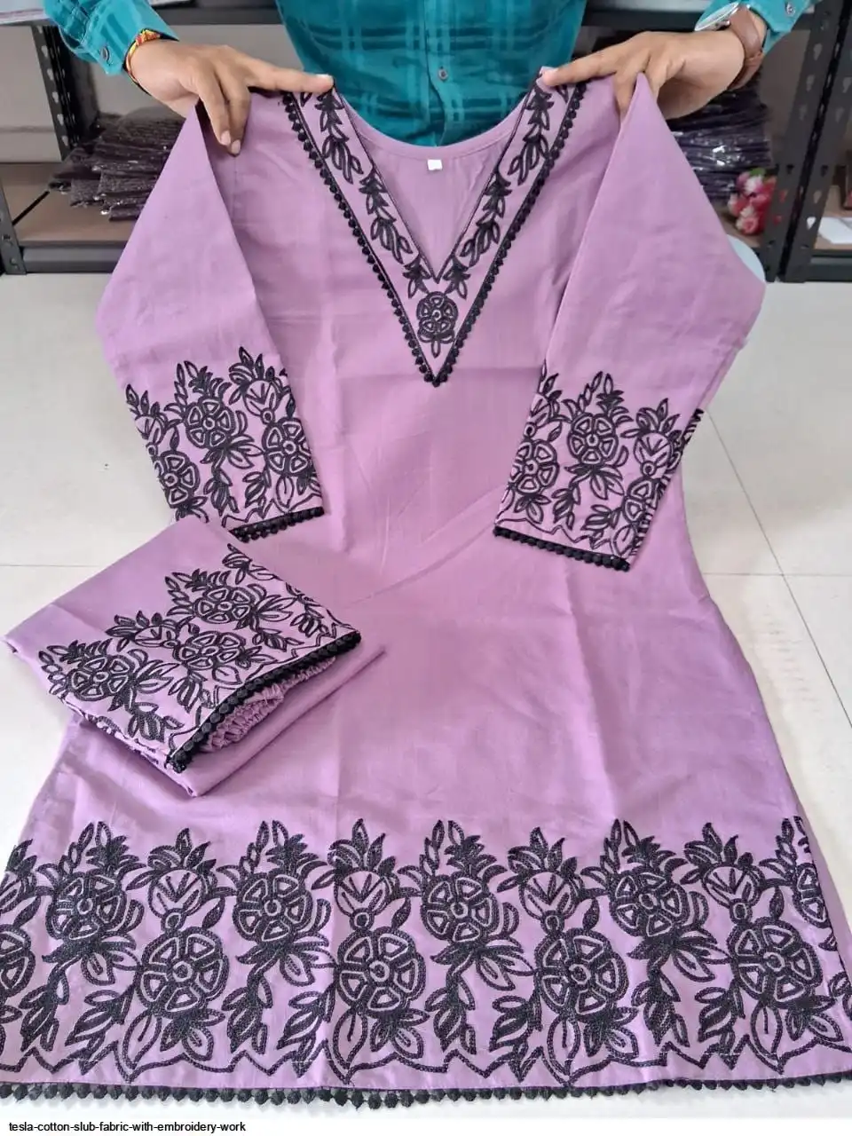 TESLA COTTON SLUB FABRIC WITH EMBROIDERY WORK 5