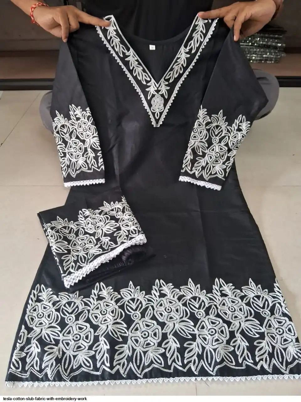 TESLA COTTON SLUB FABRIC WITH EMBROIDERY WORK 3