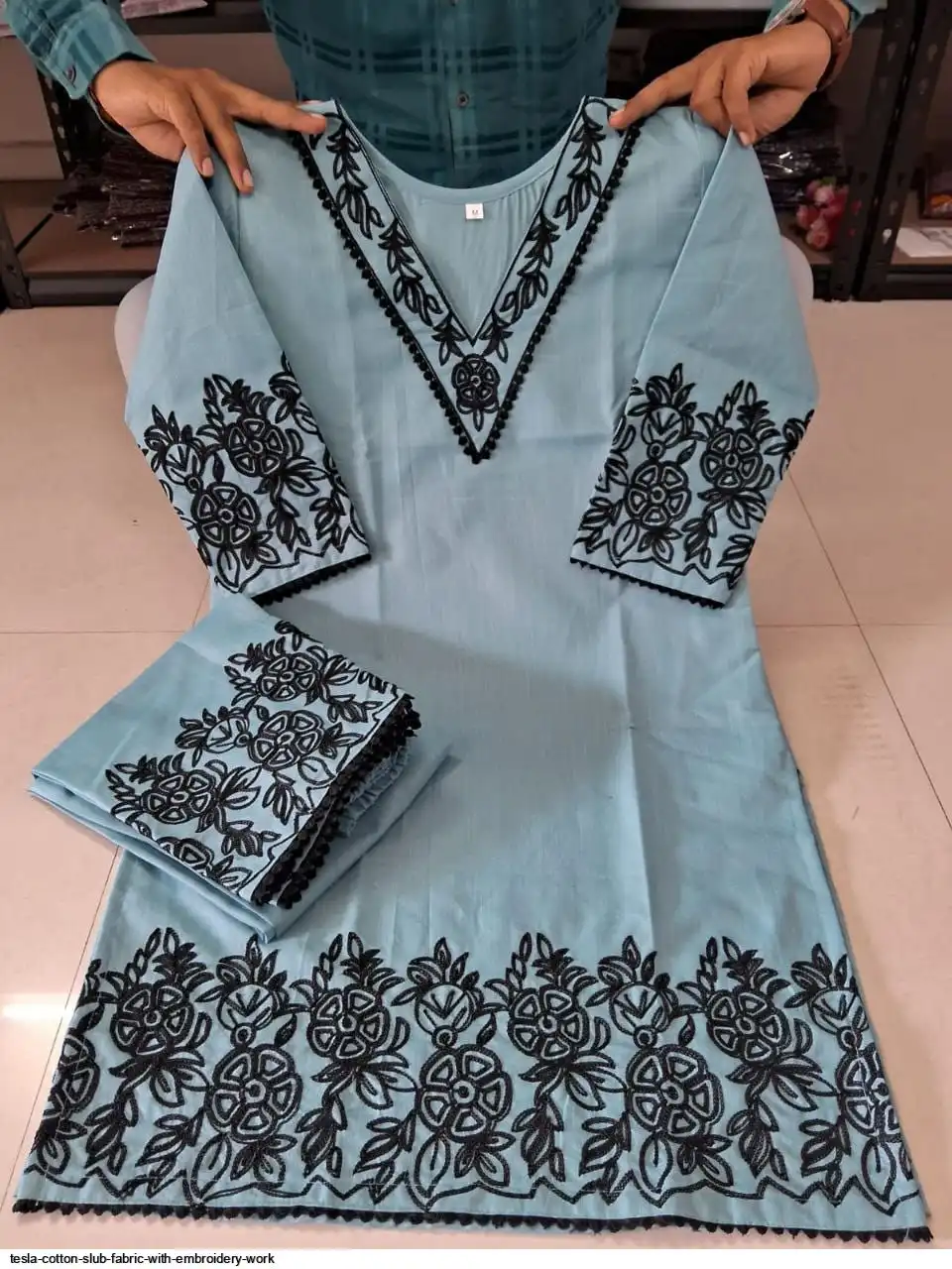 TESLA COTTON SLUB FABRIC WITH EMBROIDERY WORK 1