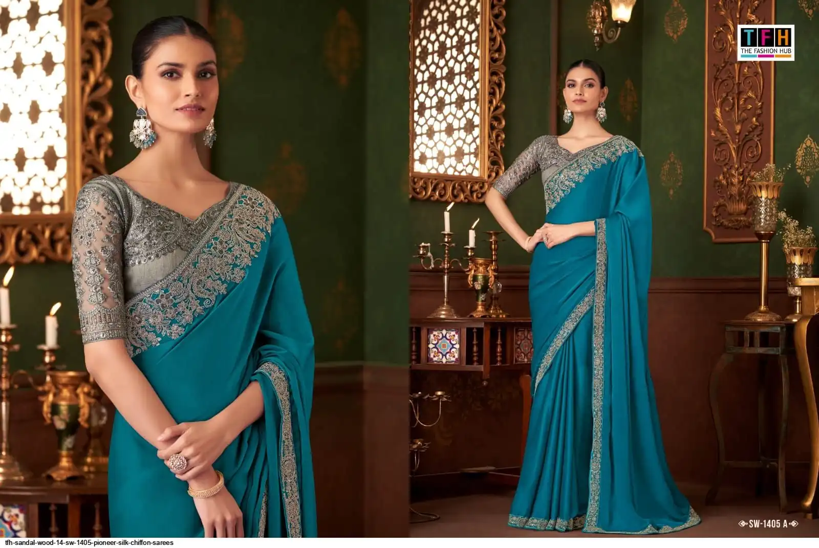 TFH SANDAL WOOD 14 SW 1405 PIONEER SILK CHIFFON SAREES A