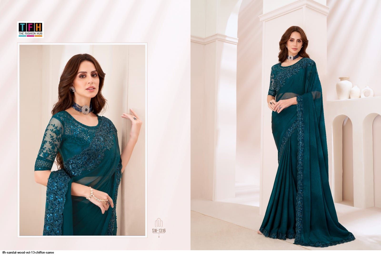 Tfh Sandal Wood Vol 13 chiffon saree