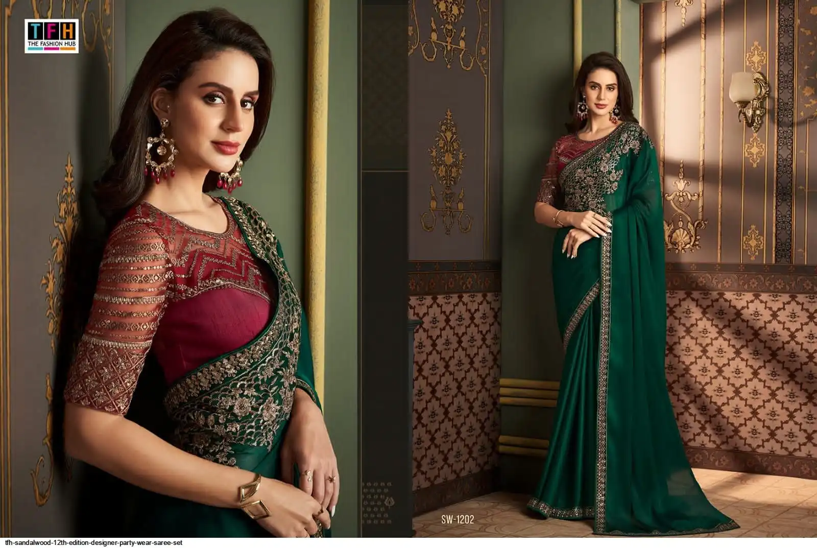 TFH SANDALWOOD 12TH EDITION DESIGNER PARTY WEAR SAREE SET 1202