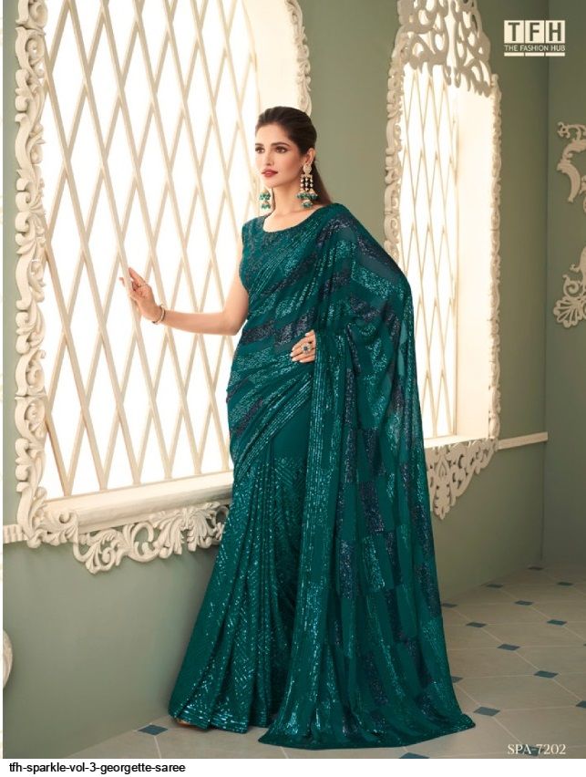 TFH PRESENTS SPARKLE  SOFT GEORGETTE EXCLUSIVE PARTY WEAR WEDDING FANCY SAREES main image 1