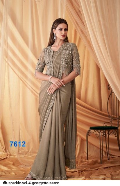 fcity.in - Shimmer Georgette Mint Green Sequinned Saree With Blouse /  Shimmer