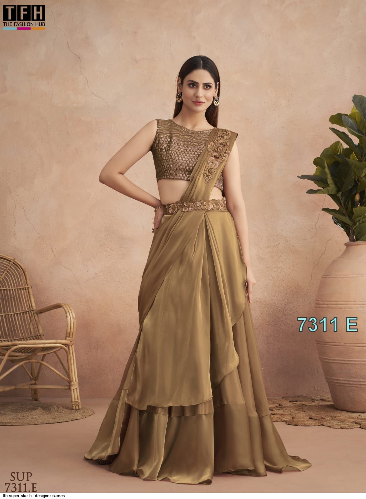 Sparkle By TFH Georgette Exclusive Designer Sarees Collections With stitched blouse – ready size 36, margin up to 40 main image 1