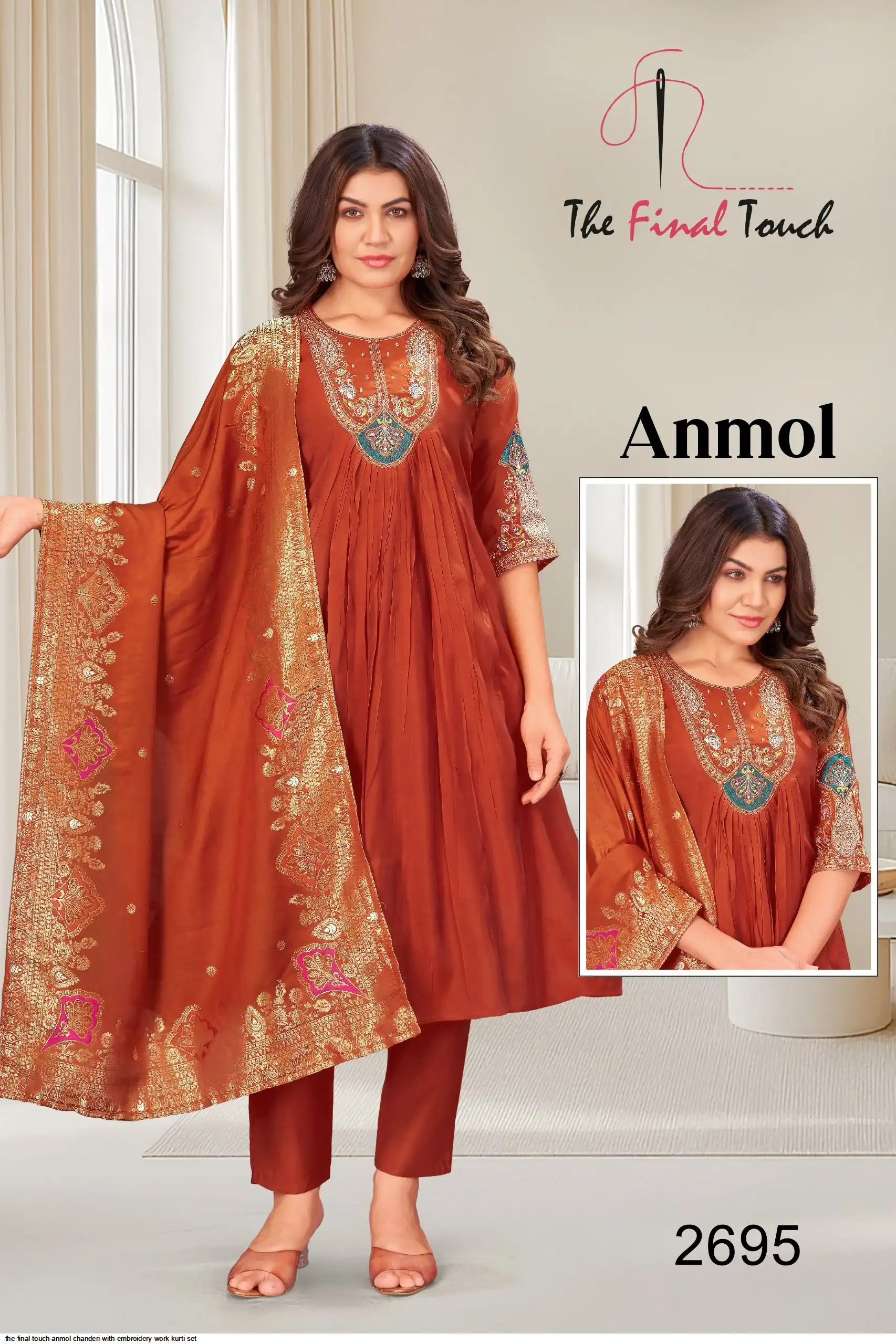 THE FINAL TOUCH ANMOL CHANDERI WITH EMBROIDERY WORK KURTI SET 2695