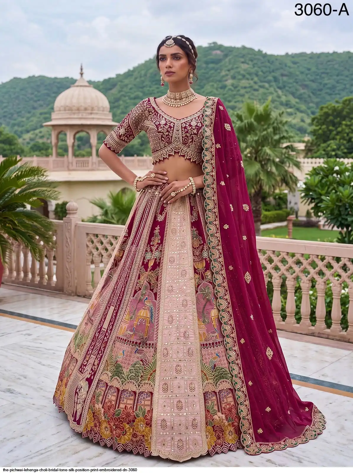 THE PICHWAI LEHENGA CHOLI BRIDAL TONE SILK POSITION PRINT EMBROIDERED DN 3060 A