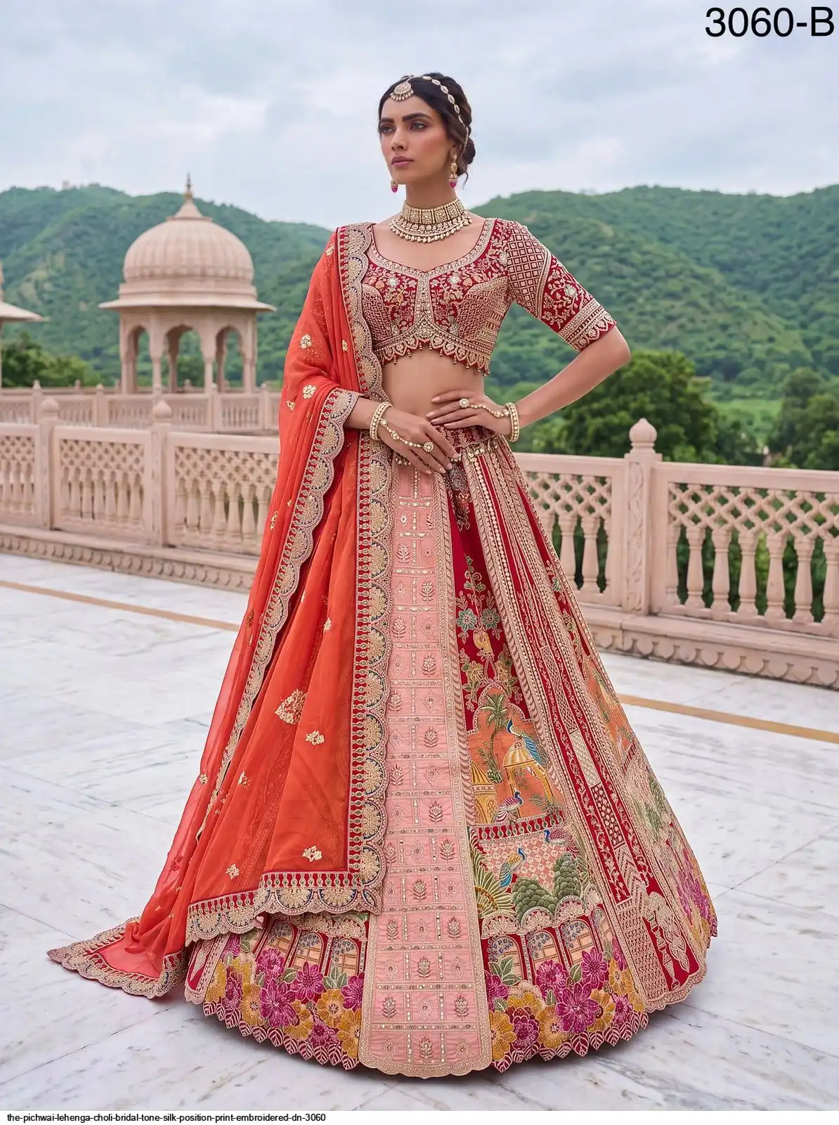 THE PICHWAI LEHENGA CHOLI BRIDAL TONE SILK POSITION PRINT EMBROIDERED DN 3060 B