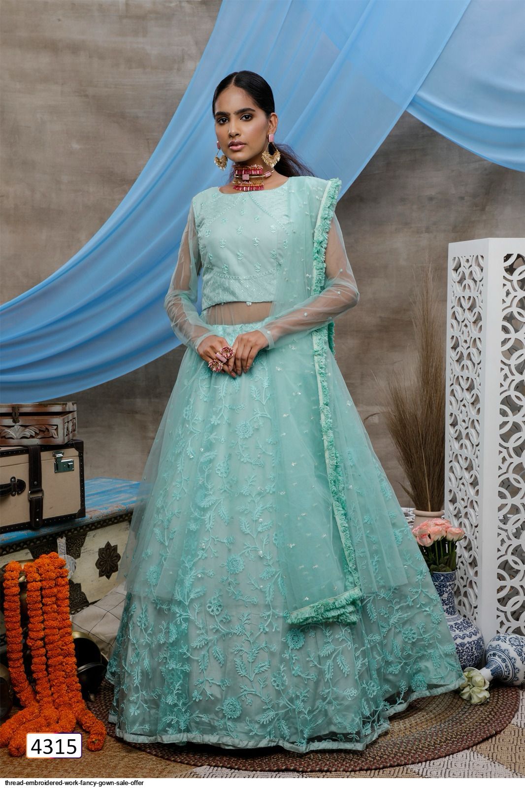 Thread Embroidered work fancy gown sale offer