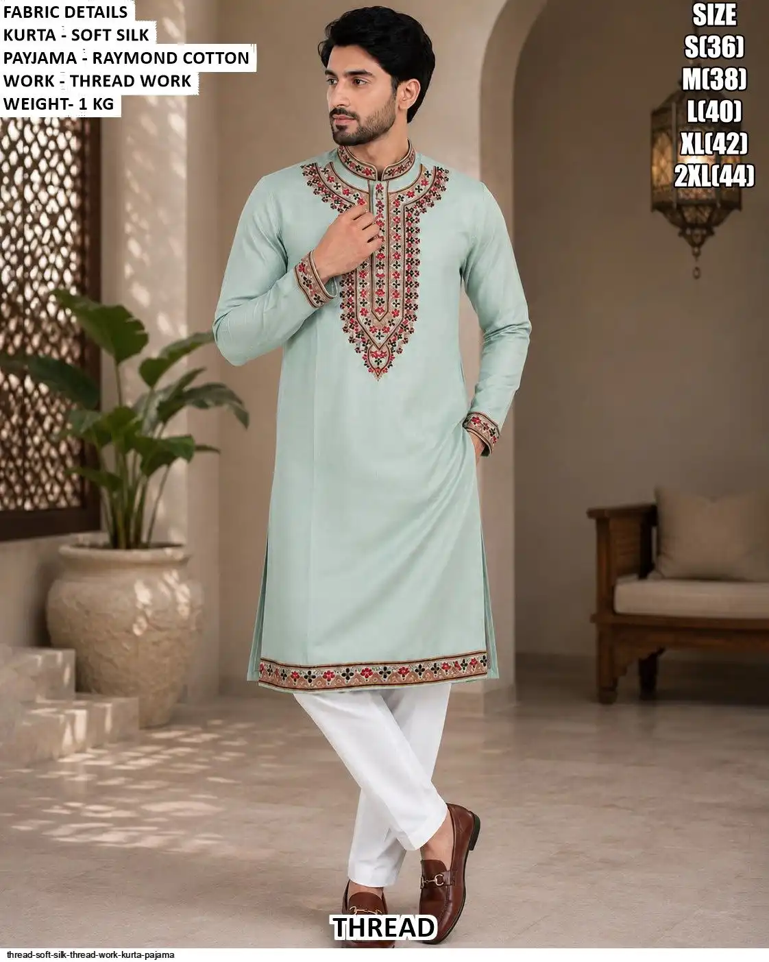 THREAD SOFT SILK THREAD WORK KURTA PAJAMA A