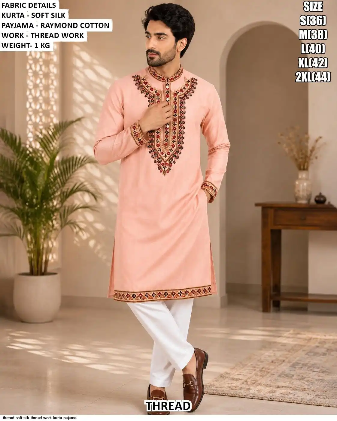 THREAD SOFT SILK THREAD WORK KURTA PAJAMA D