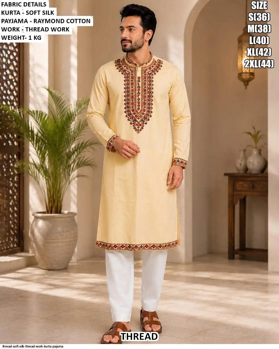 THREAD SOFT SILK THREAD WORK KURTA PAJAMA B