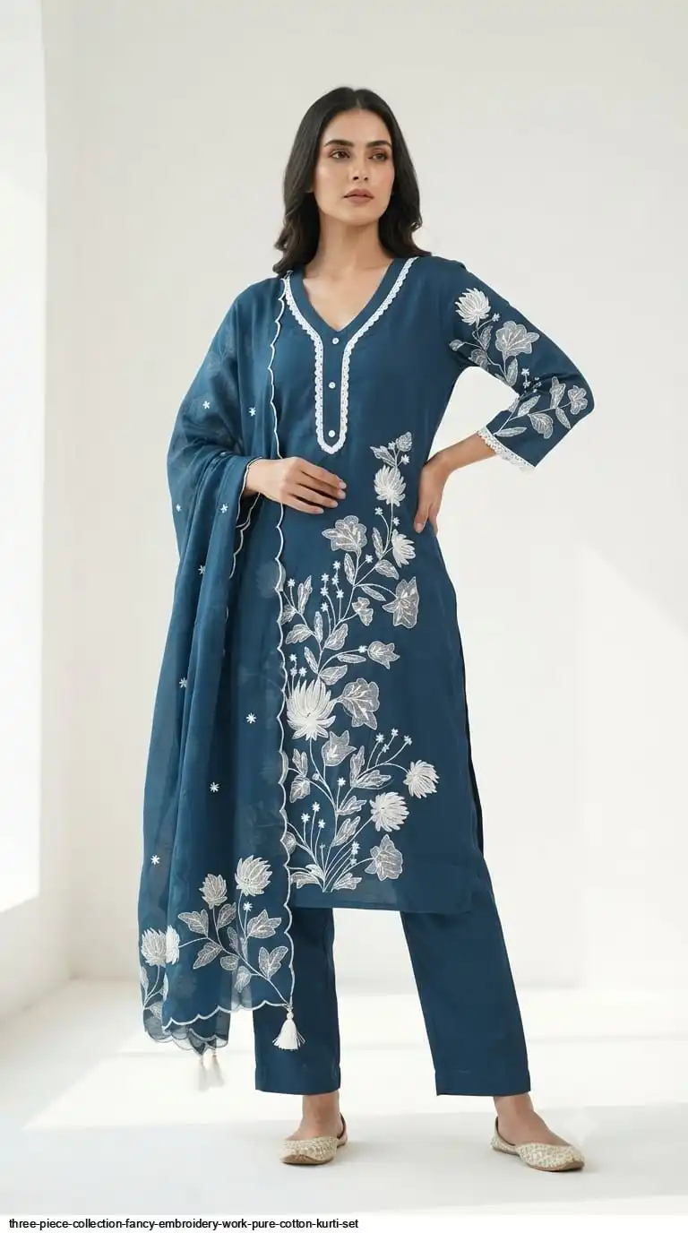 FANCY EMBROIDERY WORK PURE COTTON KURTI SET B