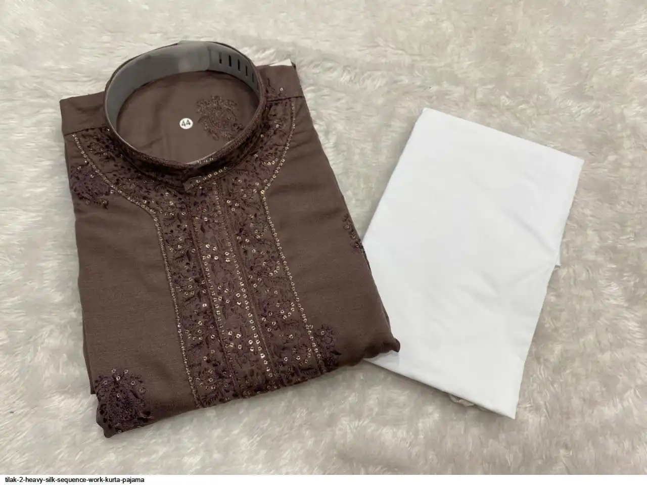 TILAK 2 HEAVY SILK SEQUENCE WORK KURTA PAJAMA L