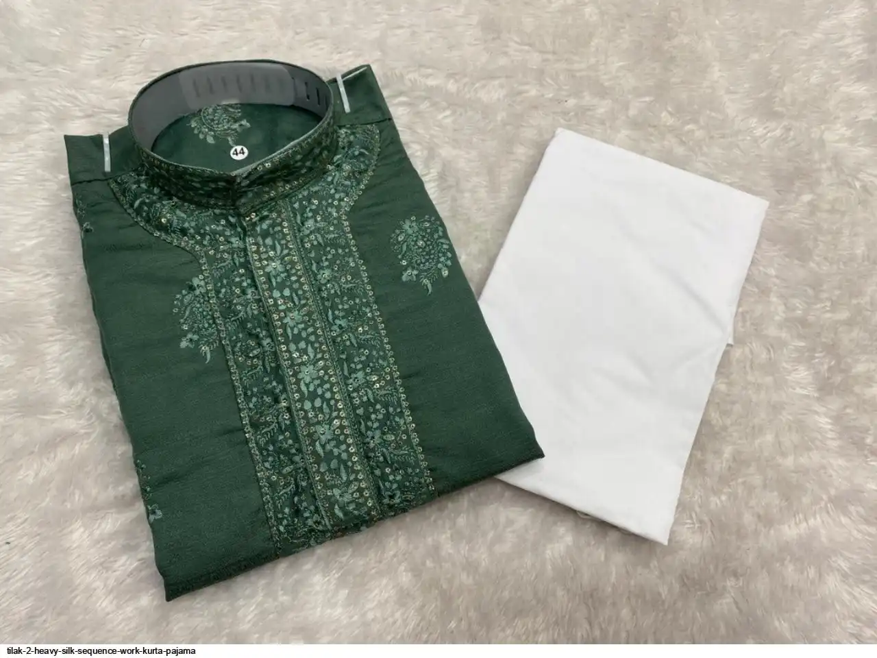 TILAK 2 HEAVY SILK SEQUENCE WORK KURTA PAJAMA D