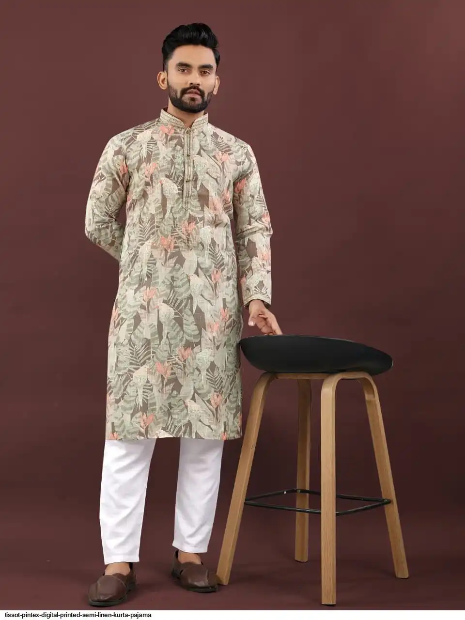TISSOT PINTEX DIGITAL PRINTED SEMI LINEN KURTA PAJAMA D