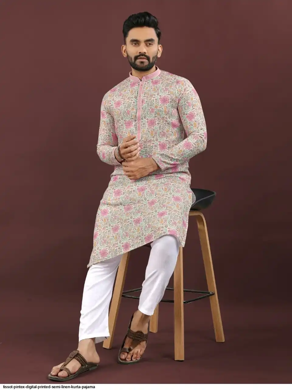 TISSOT PINTEX DIGITAL PRINTED SEMI LINEN KURTA PAJAMA E