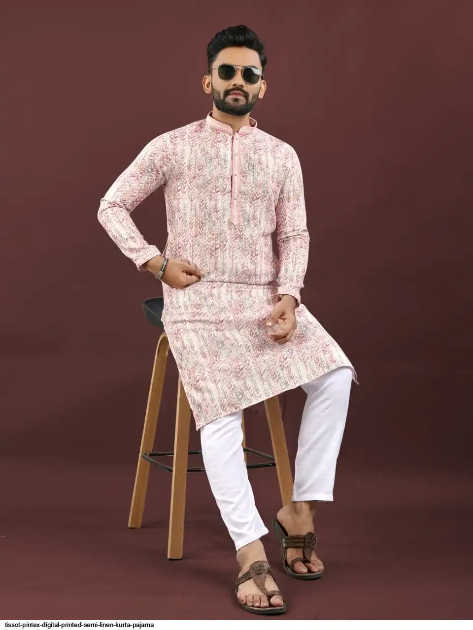 TISSOT PINTEX DIGITAL PRINTED SEMI LINEN KURTA PAJAMA F