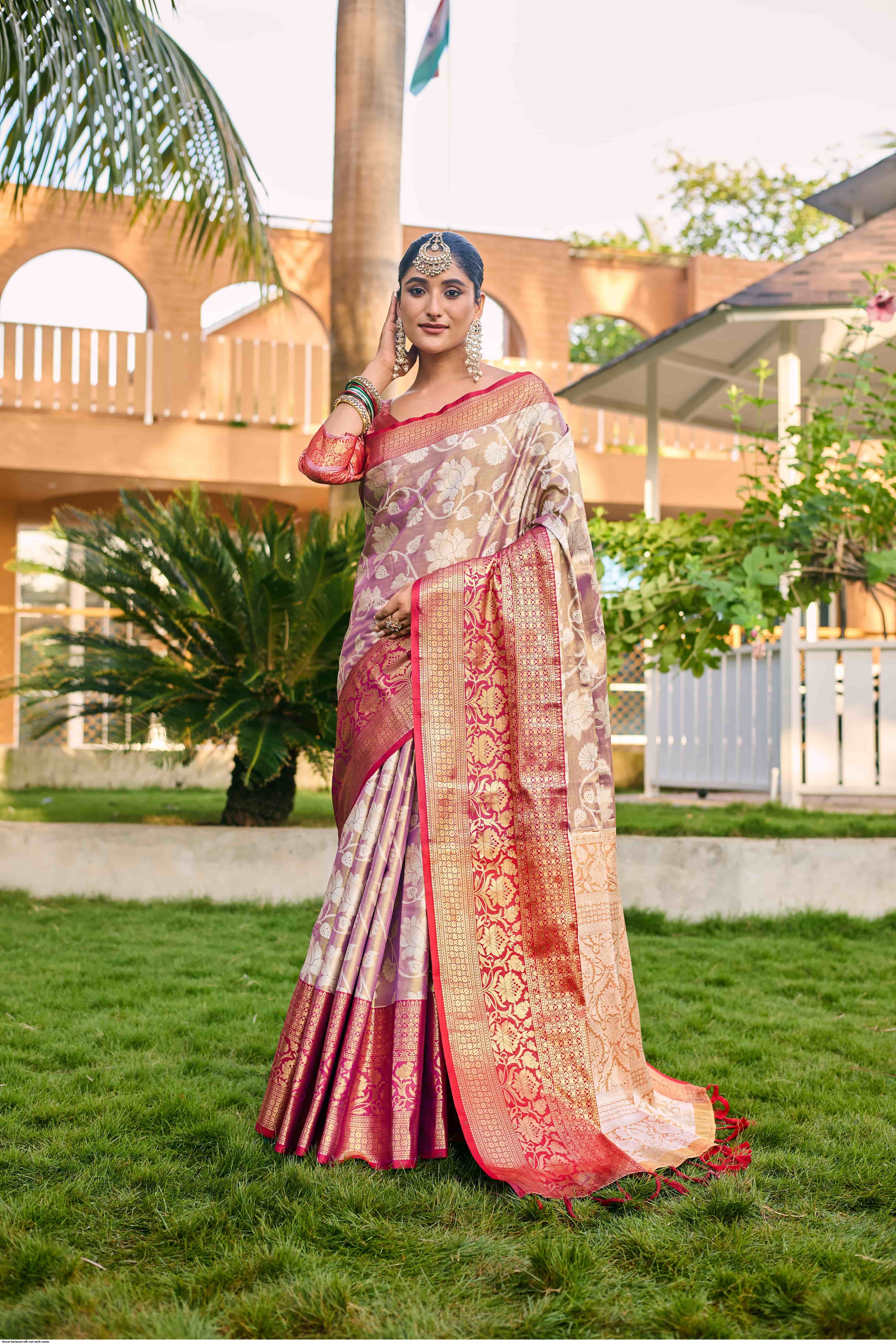 Cream Color Soft Banarasi Silk Saree with Golden Zari Work - Navshtri Family