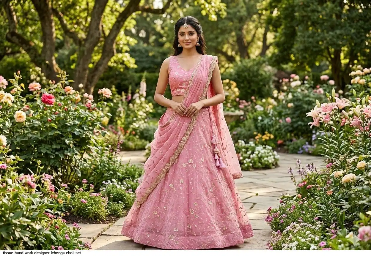 TISSUE HAND WORK DESIGNER LEHENGA CHOLI SET C