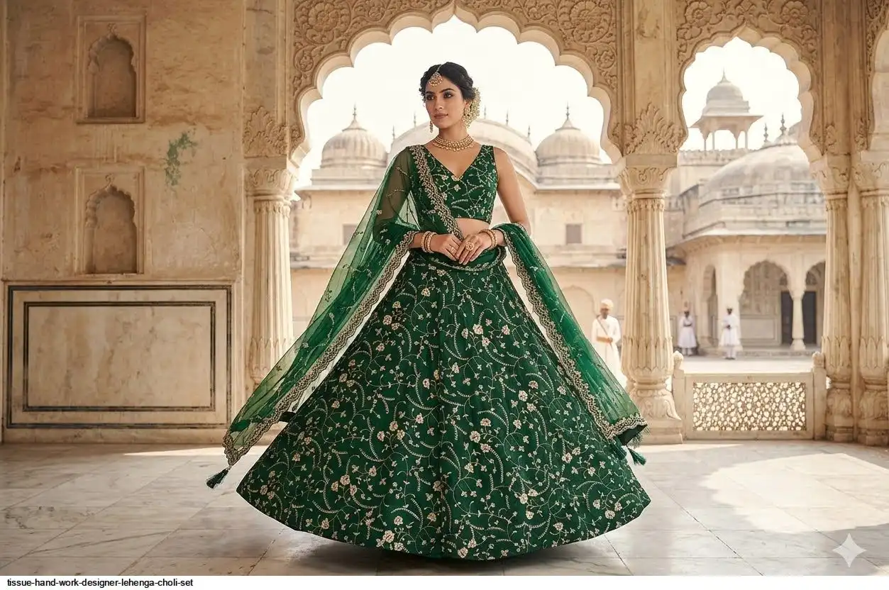 TISSUE HAND WORK DESIGNER LEHENGA CHOLI SET B