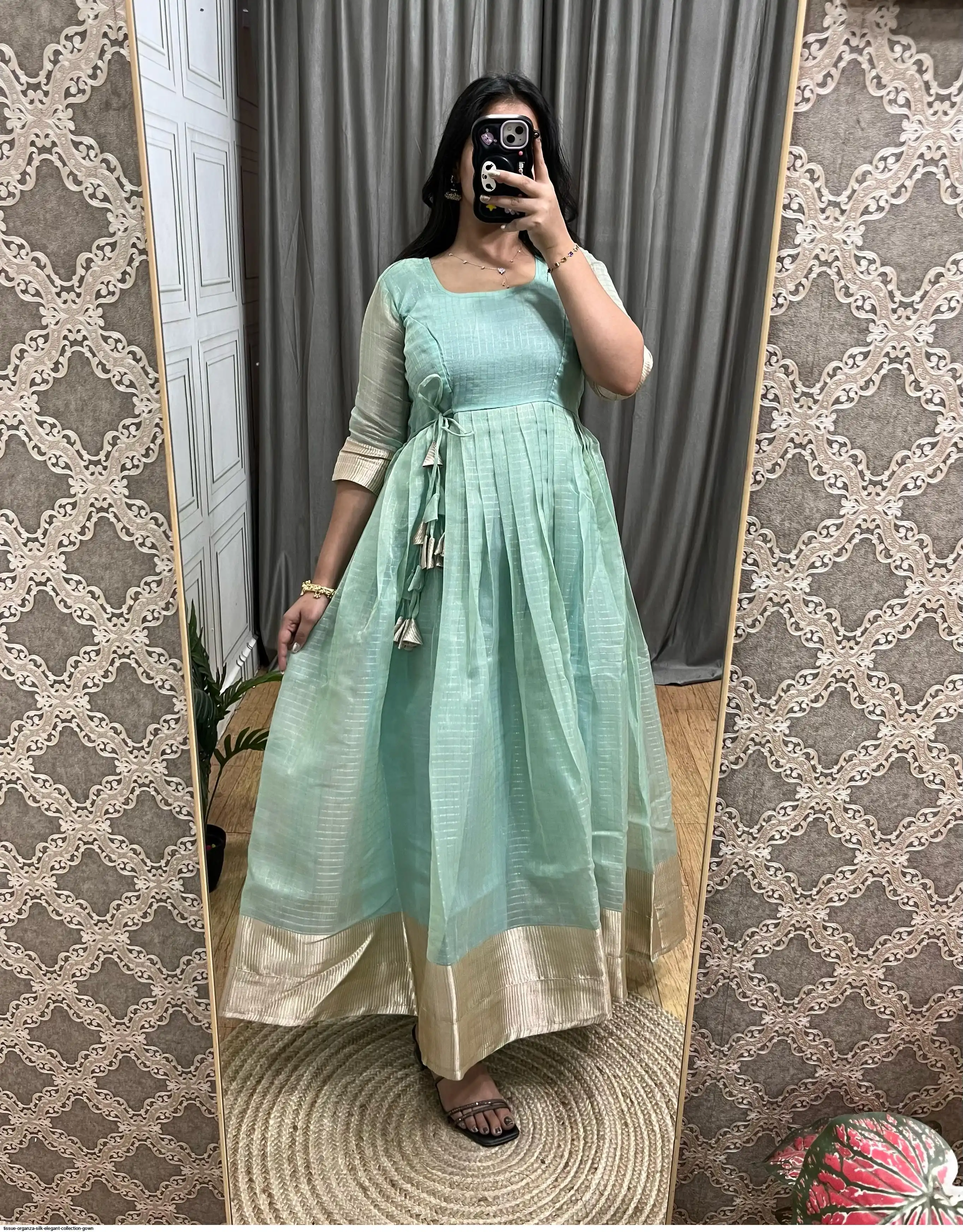 tissue organza dress Couture Bella Strapless Flower Print Organza Ball Dress with Slit