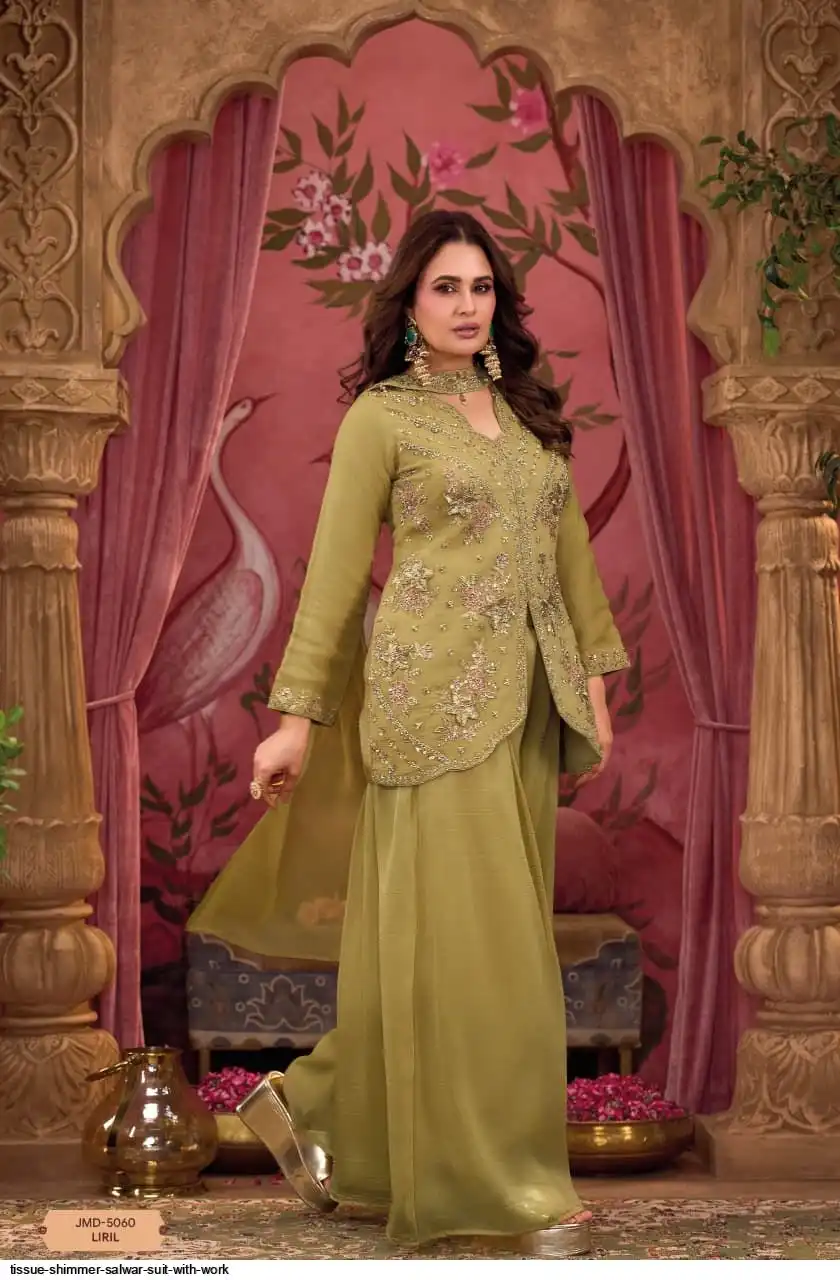TISSUE SHIMMER SALWAR SUIT WITH WORK A
