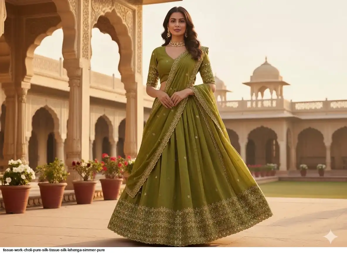 TISSUE WORK CHOLI PURE SILK TISSUE SILK LEHENGA SIMMER PURE 3