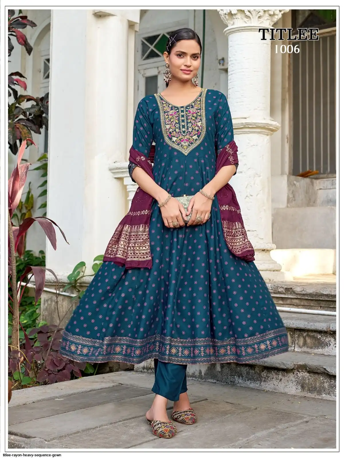 TITLEE RAYON HEAVY SEQUENCE GOWN 1006