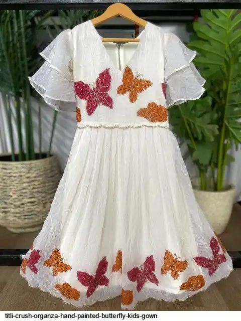 open lace back dress Buy Blue Organza Hand Painted Dress Online in India – Ambraee main image 0