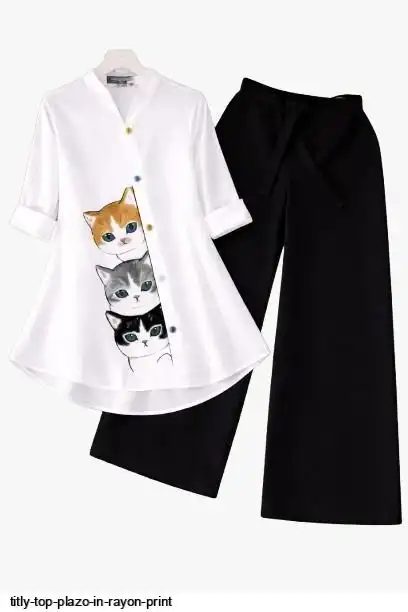 TITLY TOP PLAZO IN RAYON PRINT B