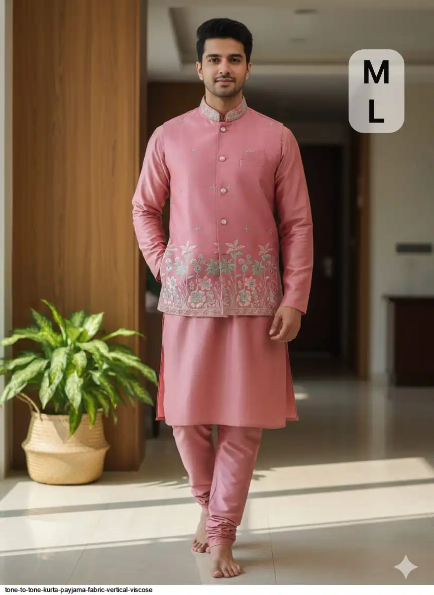 TONE TO TONE KURTA PAYJAMA FABRIC VERTICAL VISCOSE 3
