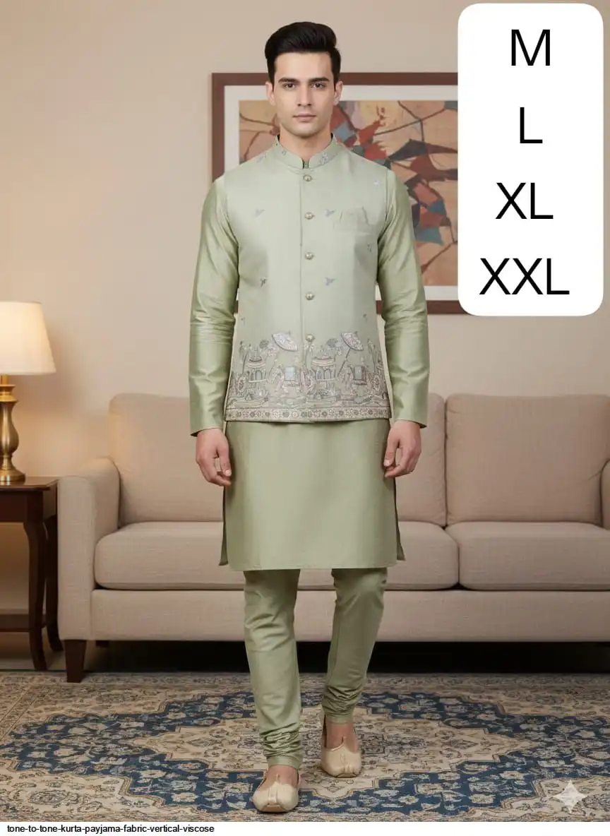 TONE TO TONE KURTA PAYJAMA FABRIC VERTICAL VISCOSE 4