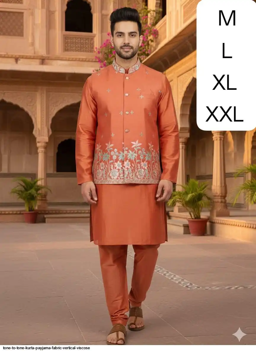 TONE TO TONE KURTA PAYJAMA FABRIC VERTICAL VISCOSE 2
