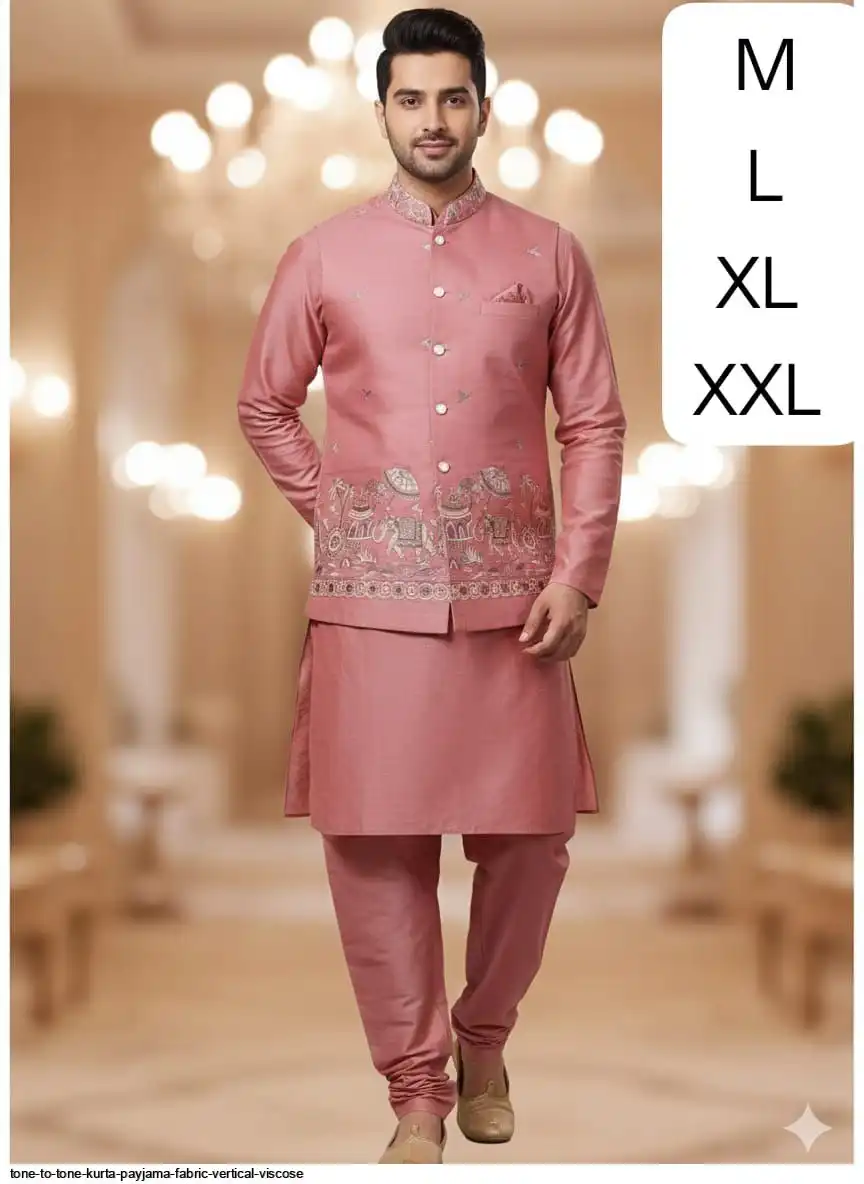 TONE TO TONE KURTA PAYJAMA FABRIC VERTICAL VISCOSE 5