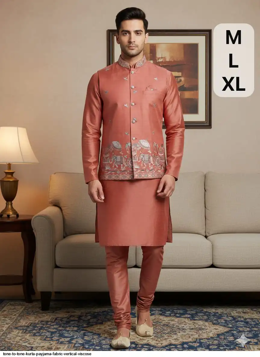 TONE TO TONE KURTA PAYJAMA FABRIC VERTICAL VISCOSE 6