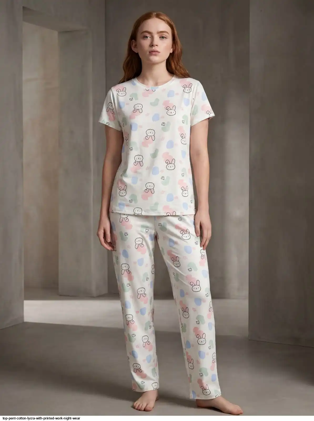 TOP PENT COTTON LYCRA WITH PRINTED WORK NIGHT WEAR 9