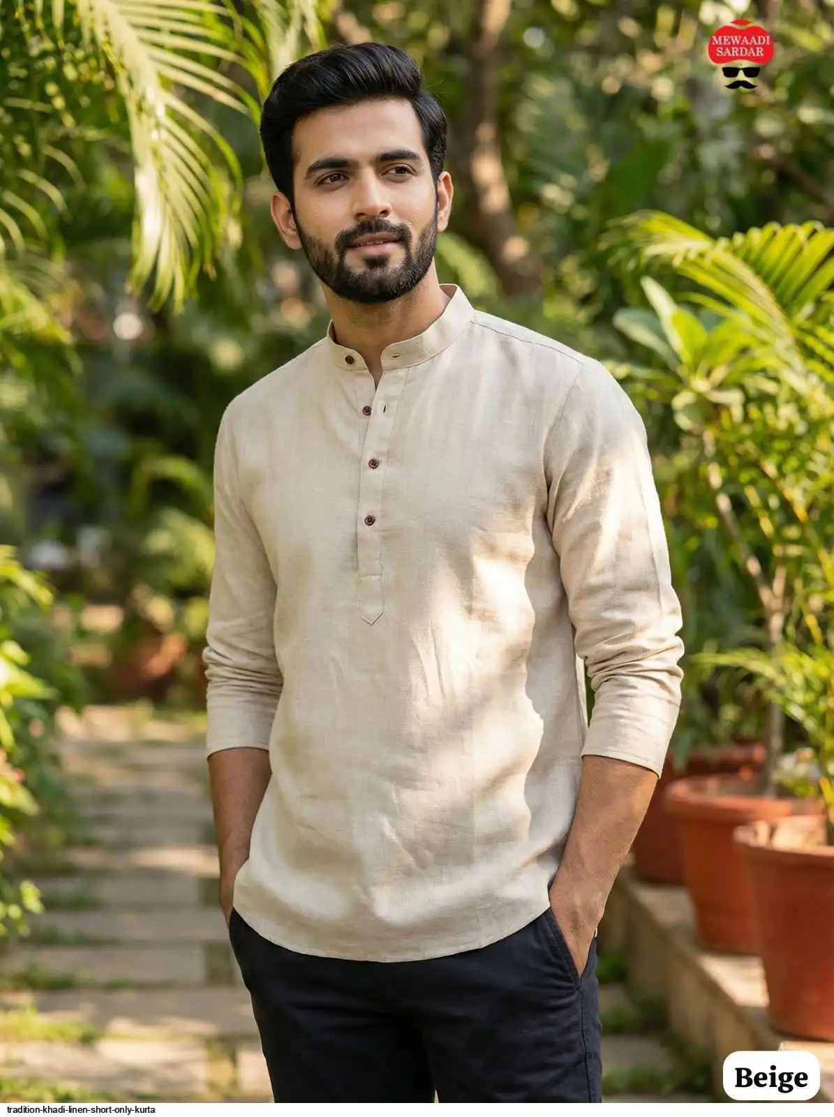 TRADITION KHADI LINEN SHORT ONLY KURTA D