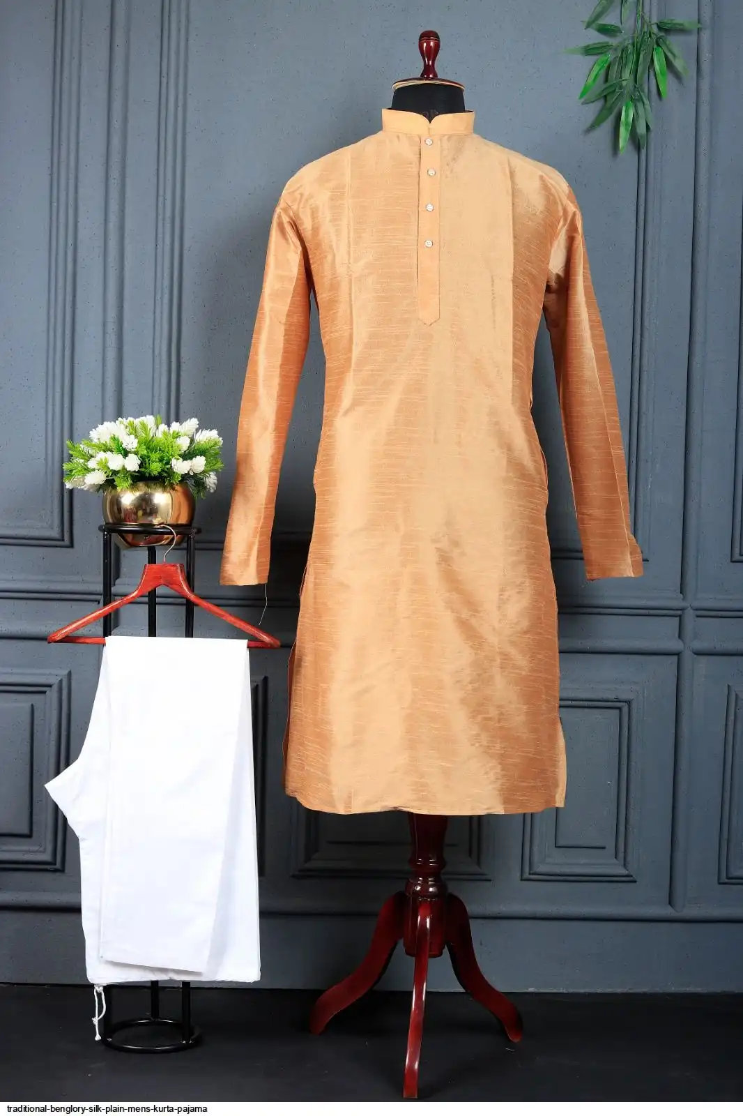 TRADITIONAL BENGLORY SILK PLAIN MENS KURTA PAJAMA C
