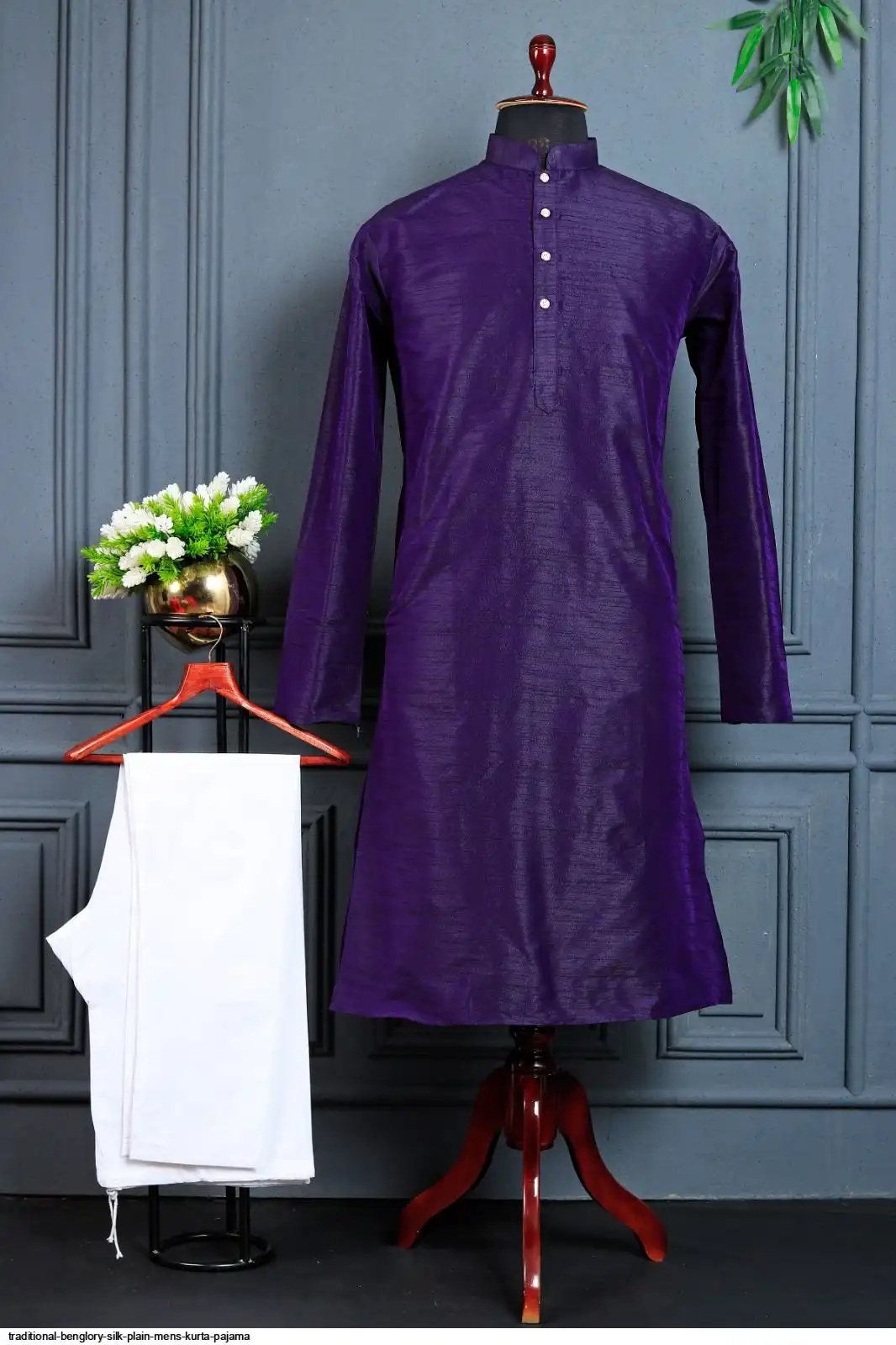 TRADITIONAL BENGLORY SILK PLAIN MENS KURTA PAJAMA F