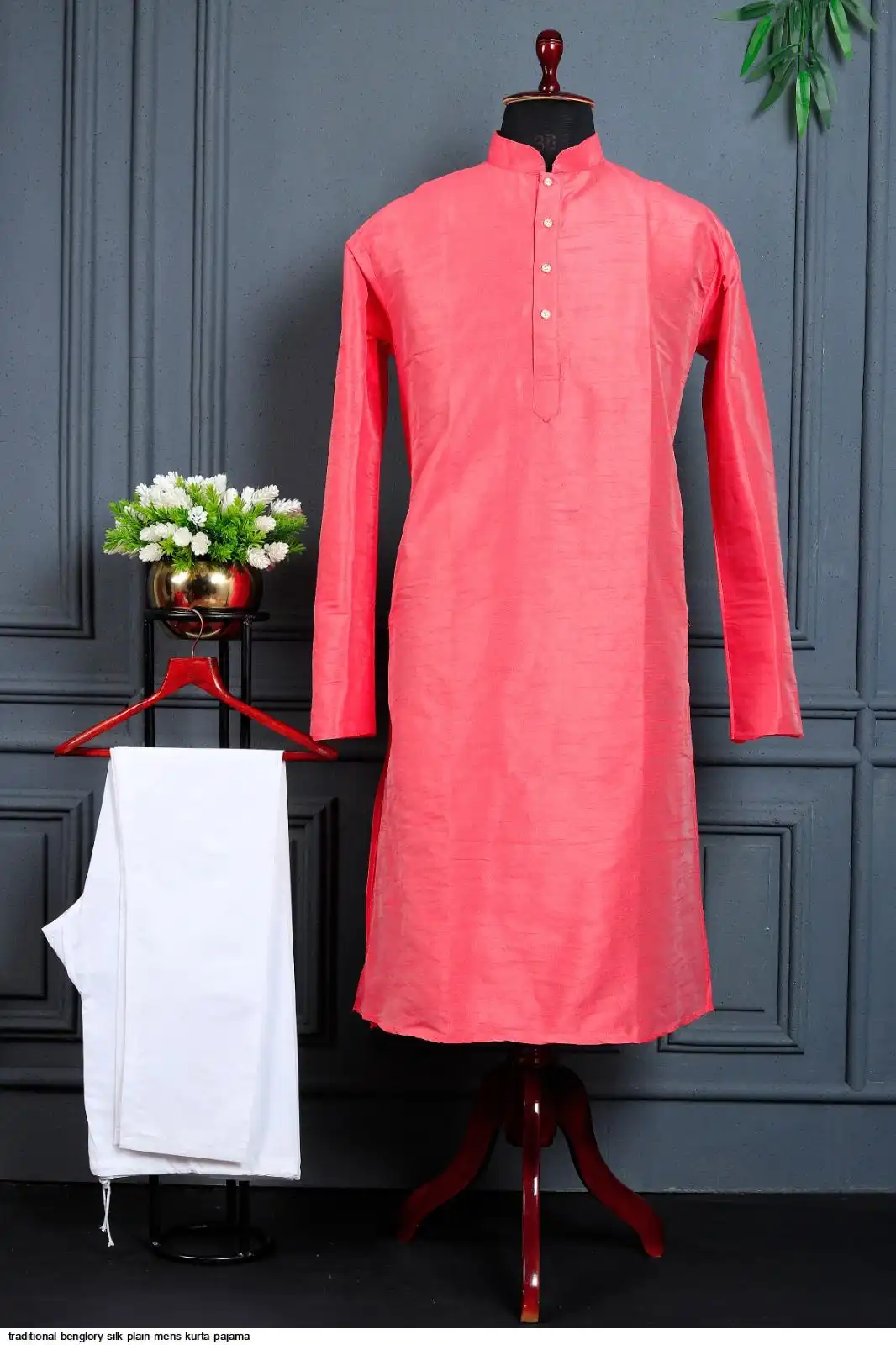 TRADITIONAL BENGLORY SILK PLAIN MENS KURTA PAJAMA K