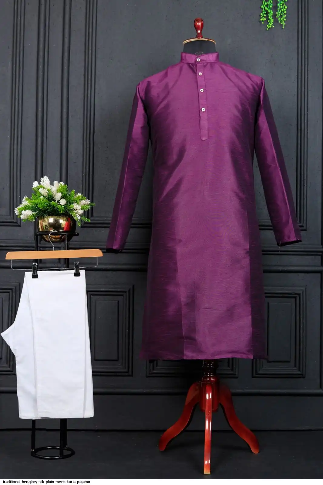 TRADITIONAL BENGLORY SILK PLAIN MENS KURTA PAJAMA A